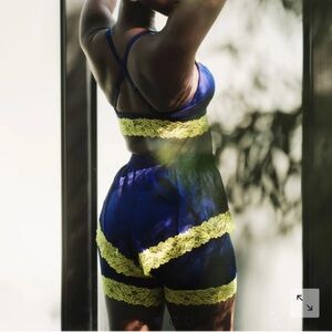 Savage X Fenty Blue and Yellow Pajama 3 Piece Set